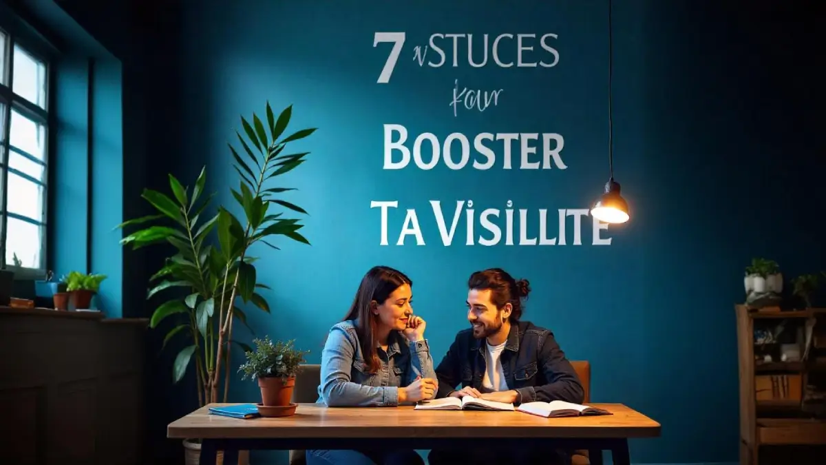Affiche 7 astuces pour booster ta visibilité, conseils référencement gratuit Google pour boulangerie